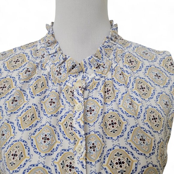 LOFT Size XL White with Blue, Tan & Yellow Medallion Pattern Sleeveless Blouse - Picture 2 of 12